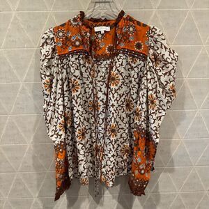 House of Harlow 1960 Long Sleeve Puff Sleeve Cotton Blouse Top